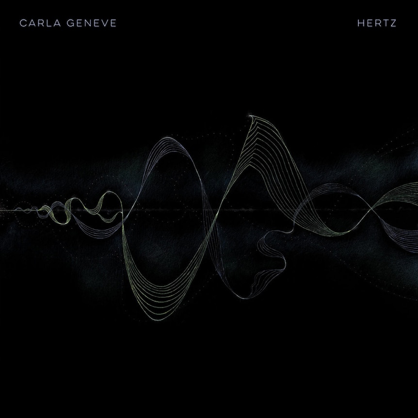 The artwork for Carla Geneve's 2023 album Hertz depicting an audible frequency on a black background