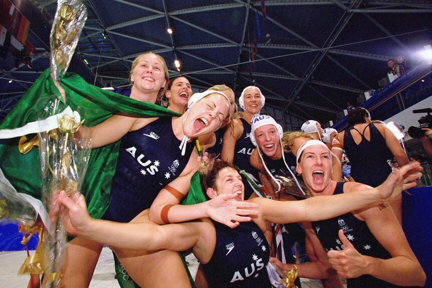 Australia's women's water polo team celebrates Sydney 2000 victory