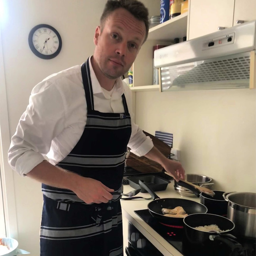 Clement Demarais in his kitchen at home.