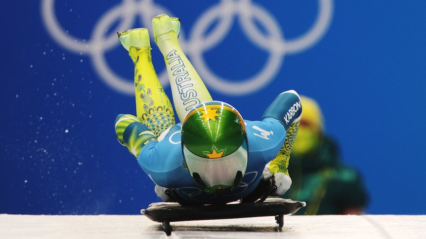 Jaclyn Narracott of Team Australia slides during the Women's Skeleton heats at Beijing 2022 Winter Olympic Games 