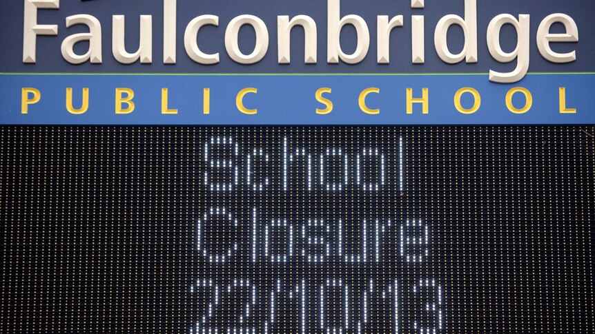 Sign in front of Faulconbridge public school announces the closure of the school.