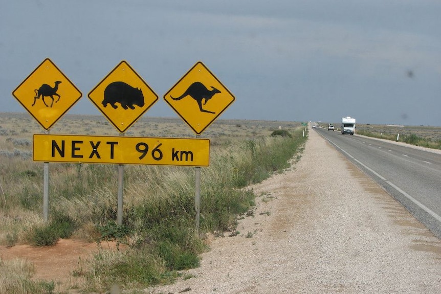 Straight road with road sign and no trees