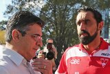 "Really disappointed" ... Adam Goodes (R) and Andrew Demetriou speak to the media last Saturday