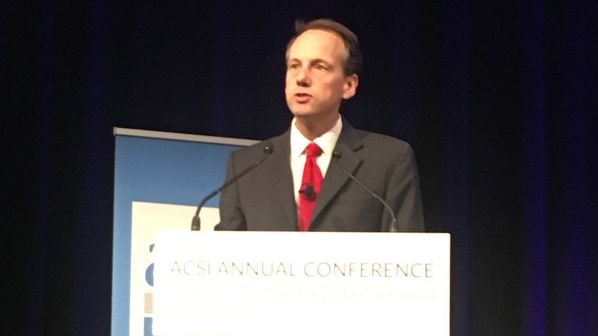 ASIC chairman James Shipton gives a speech at a superannuation conference on May 17, 2018