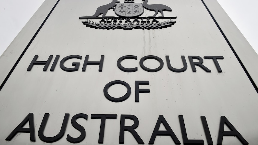 View of the High Court of Australia sign in Canberra. 