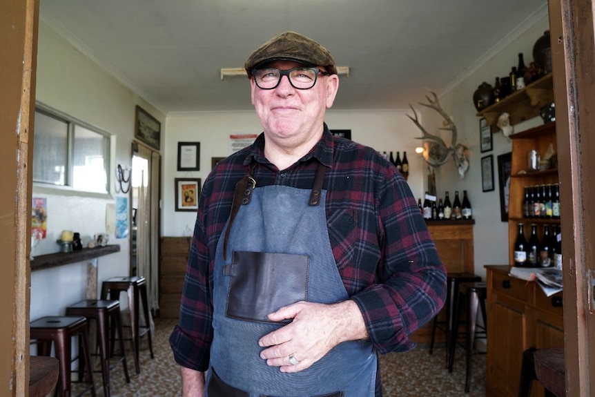 Cellar door operator and Robe local Brenton Lynch-Rhodes stands in the doorway of Robe Town Brewery