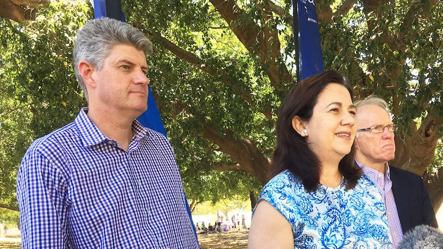 Transport Minister Stirling Hinchliffe, Premier Annastacia Palaszczuk, Commonwealth Games chairman Peter Beattie