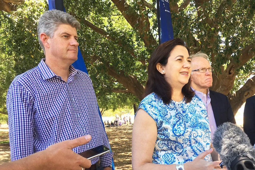 Transport Minister Stirling Hinchliffe, Premier Annastacia Palaszczuk, Commonwealth Games chairman Peter Beattie