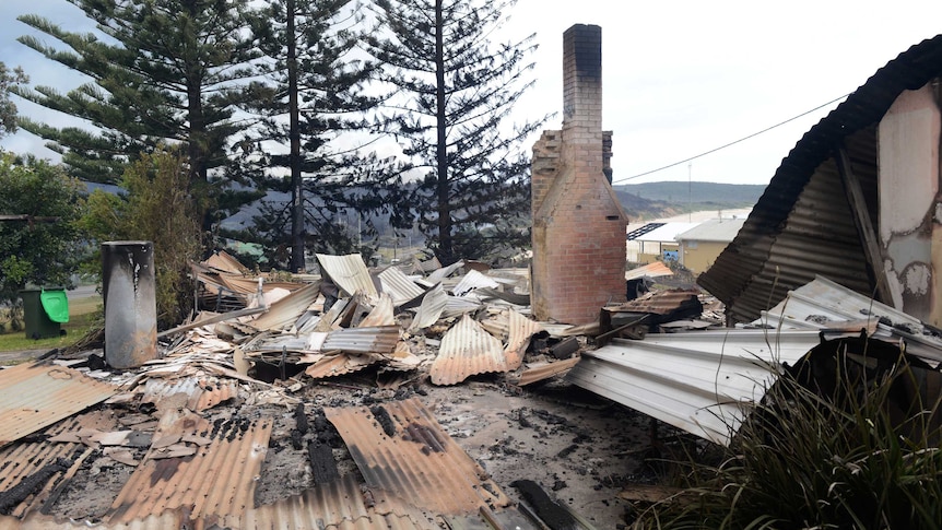 A burnt out house after the fire swept through Catherine Hill Bay.
