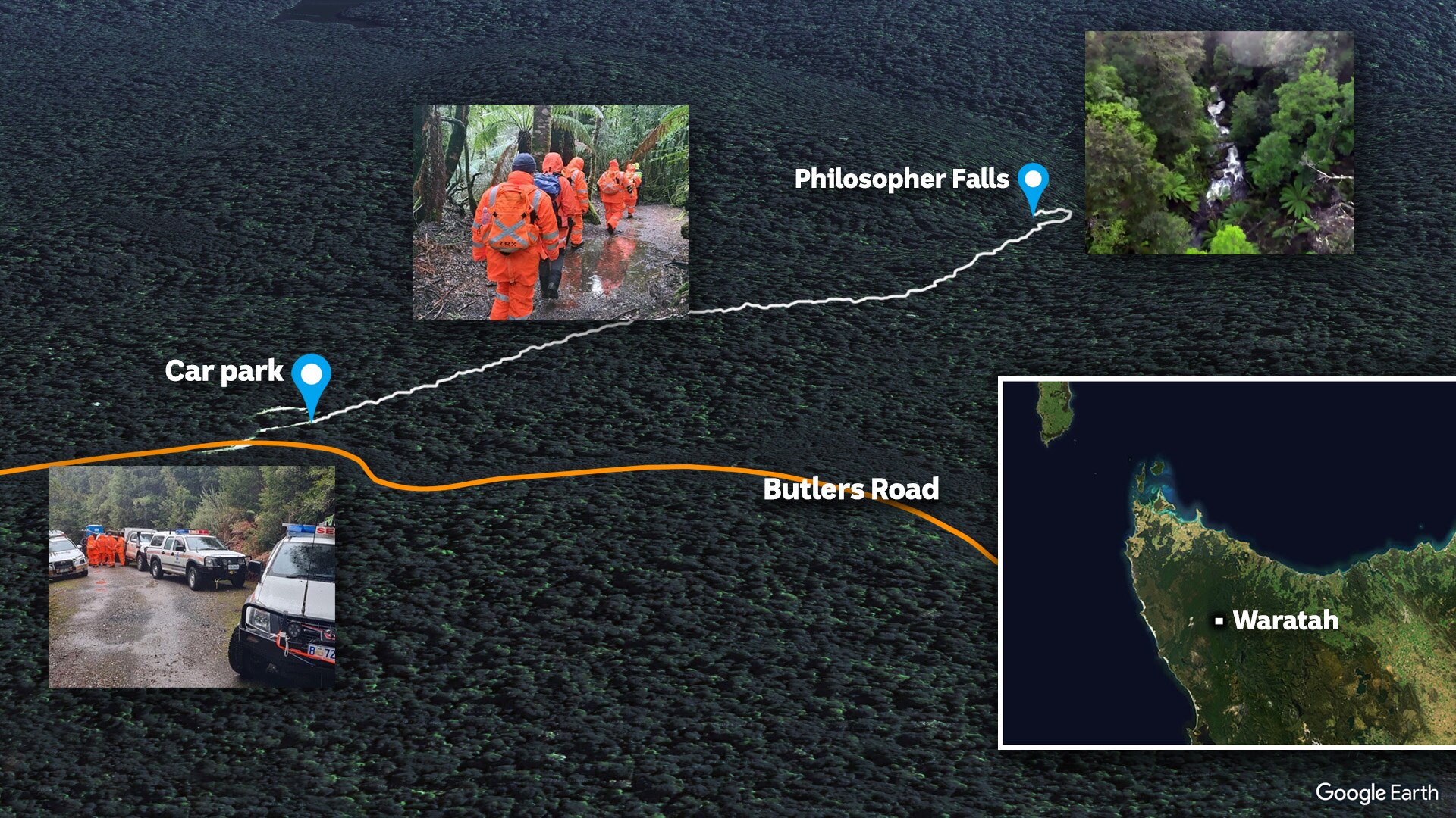 Map showing area where Celine Cremer is missing in Tasmania.