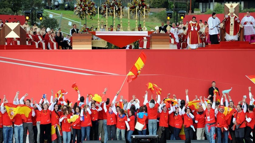 The Pope , top right, announces that Madrid will host the next World Youth Day.