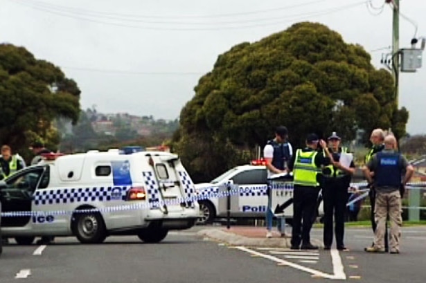 Police officers at the scene of a non-fatal police shooting at Dandenong