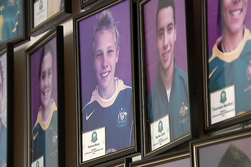 Former pupil Aaron Mooy's image adorns the walls at Westfields Sports High to inspire future potential Socceroos