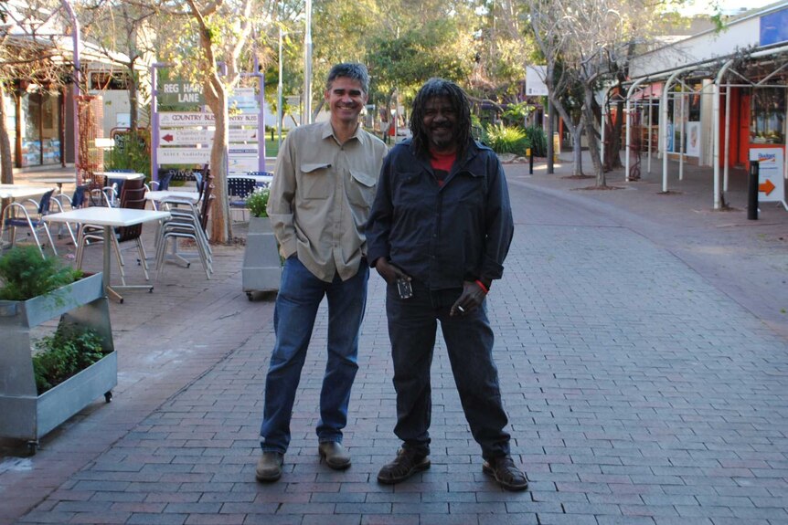 Mike Sexton and Elton Rosas standing in Todd Street Mall in Alice Springs.