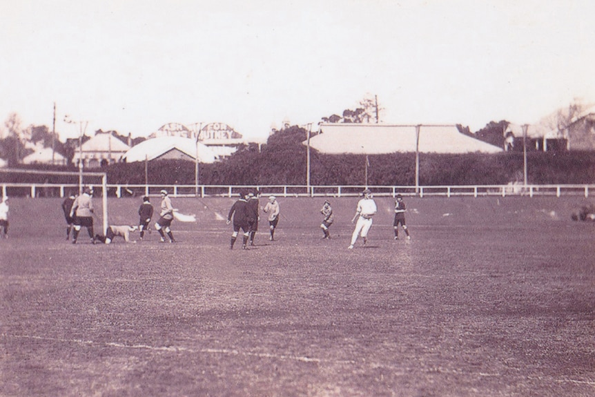 An image from the first official women's football game in Australian, Queensland, 1921.