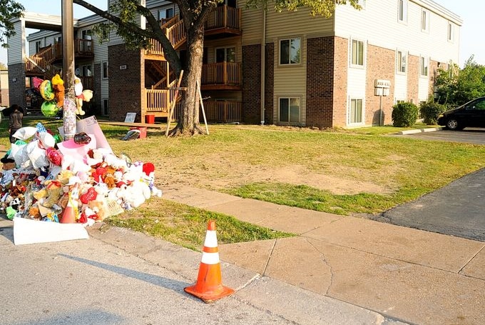 Mike Brown memorial near residences