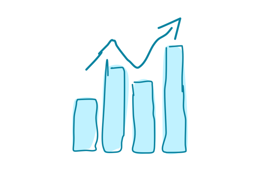 A drawing of a graph with an arrow pointing upwards.