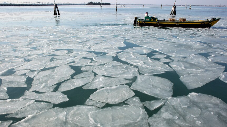 Venice lagoon freezes over