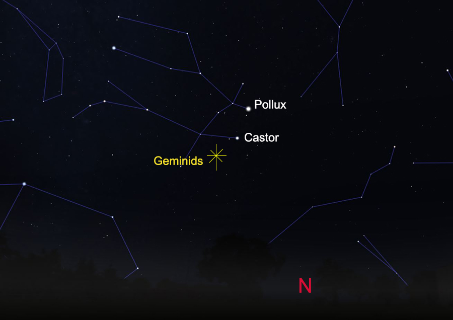 Skymap showing position of Geminids meteor shower Sydney 2023
