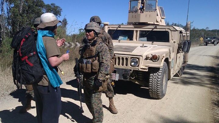 Protesters with US troops