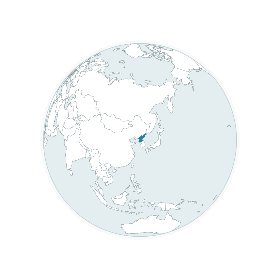 North Korea is highlighted in blue on a globe