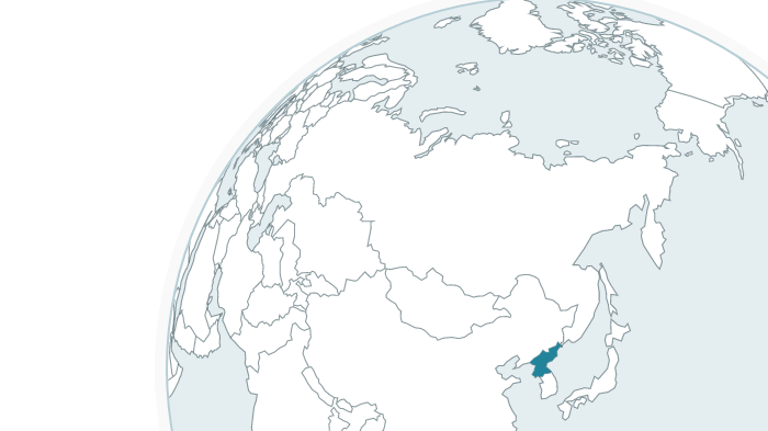 North Korea is highlighted in blue on a globe