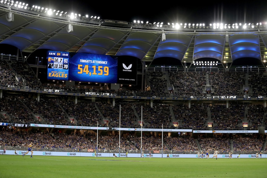 Crowds in a packed stadium for a football match