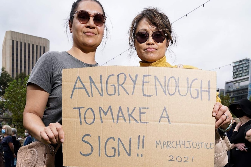 Protesters at the March 4 Justice rally in Victoria Square.