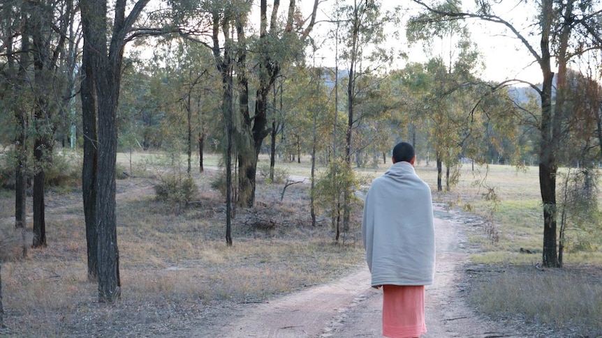 A Buddhist monk on a country road