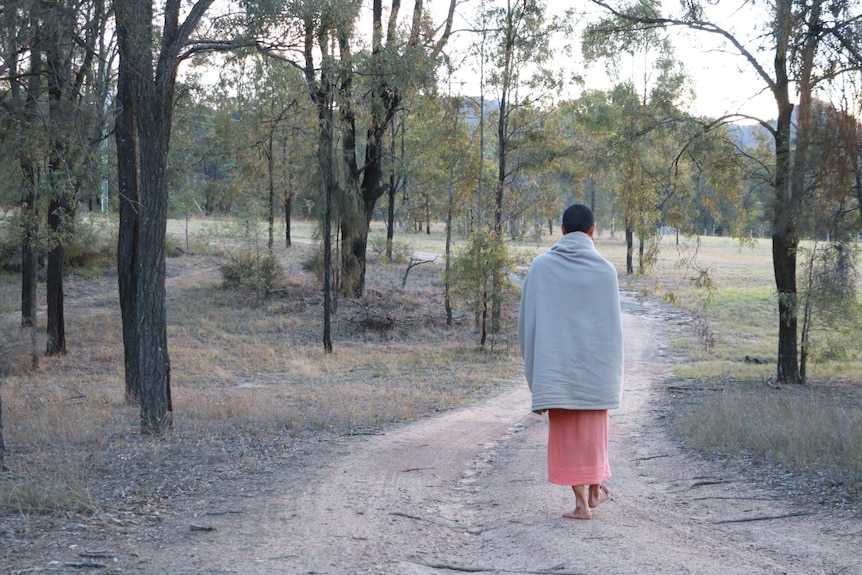 A Buddhist monk on a country road