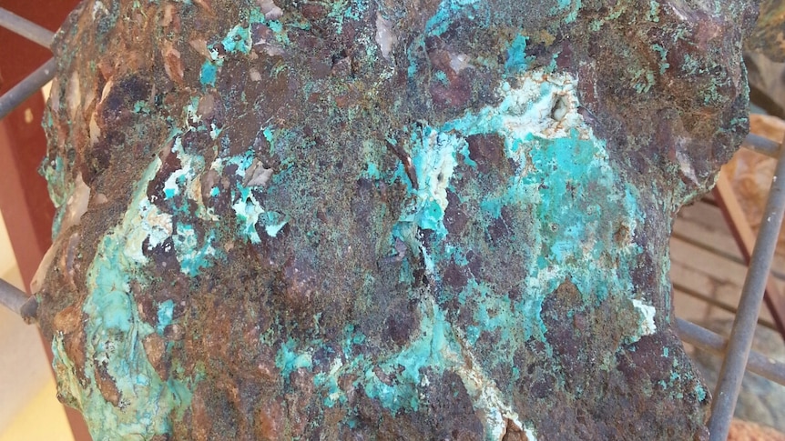 A rock showing copper-rich streaks