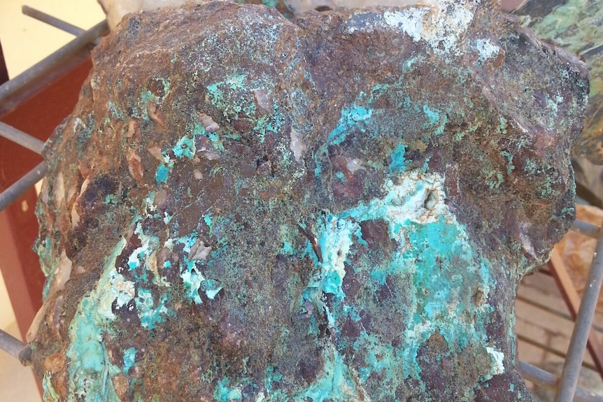 A rock showing copper-rich streaks