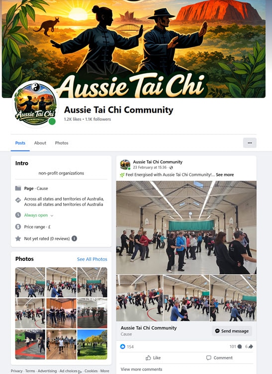 A screenshot of a Facebook group, with the title 'Aussie Tai Chi Community'
