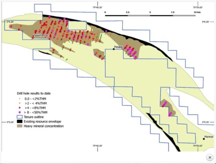 An island map showing the locations of exploratory drilling.