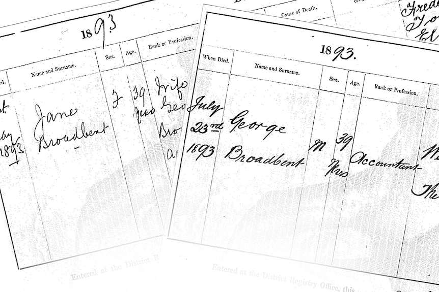 The death certificates of George and Jane Broadbent, Ronald Sharpe's great-grandparents.