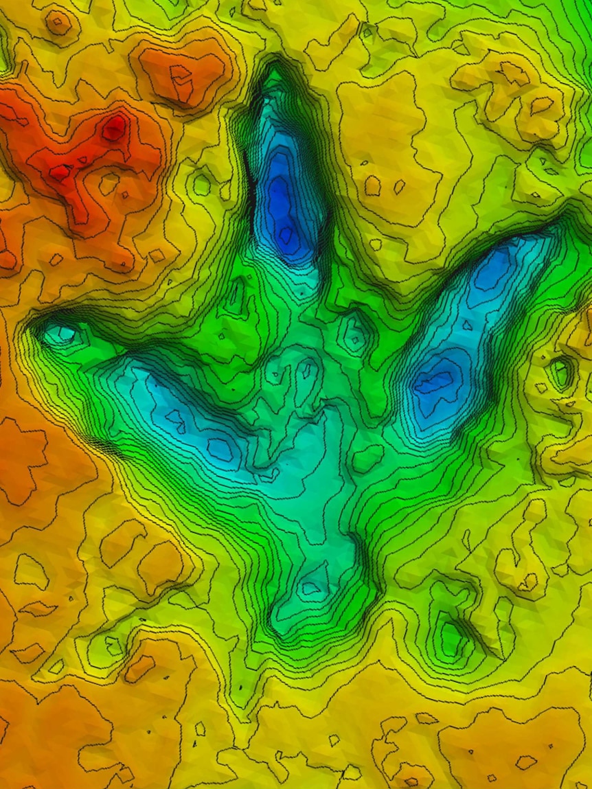 A 3D recreation of dinosaur footprints in Broome, created by a research team from University of Queensland.