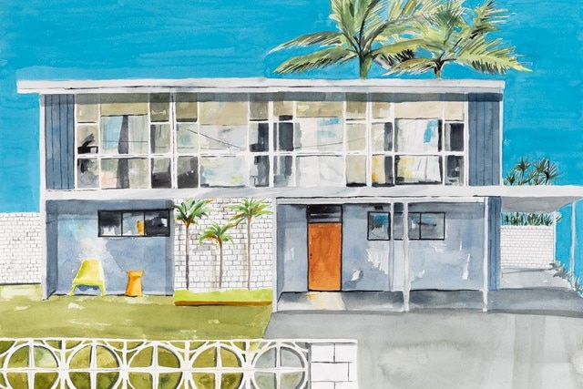 Watercolor painting of a two-story house.