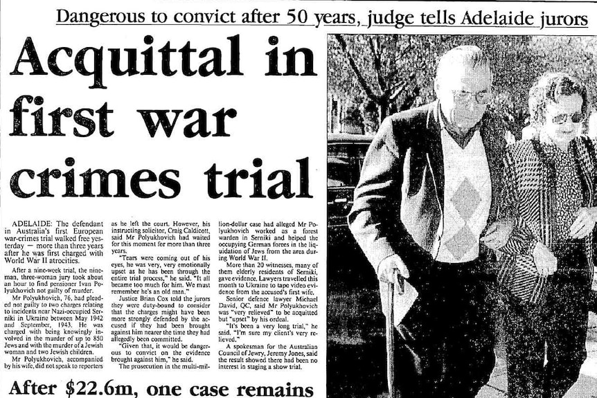 Canberra Times article about the acquittal of a war crimes suspect.