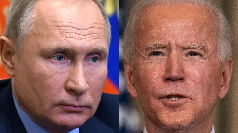 A composite image of Russian president Vladimir Putin and US President Joe Biden