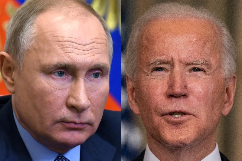 A composite image of Russian president Vladimir Putin and US President Joe Biden