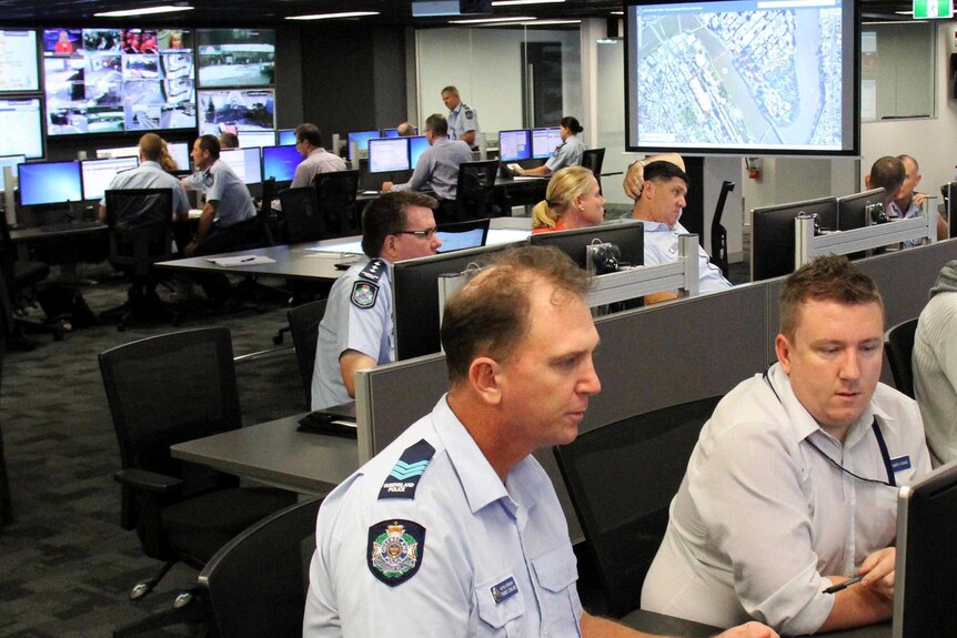 Police in the G20 Operations Centre at the Queensland Police HQ at Roma Street, Brisbane.
