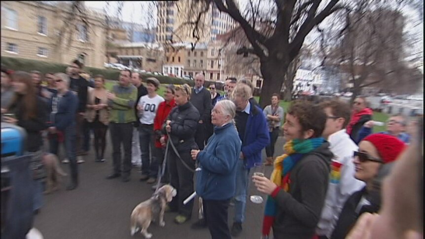 The rally held in Hobart in support of gay marriage was one of several held around the country.
