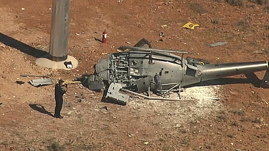 The wreckage of the Eurocopter AS350.