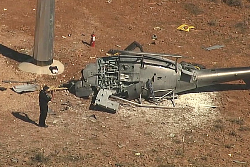 The wreckage of the Eurocopter AS350.
