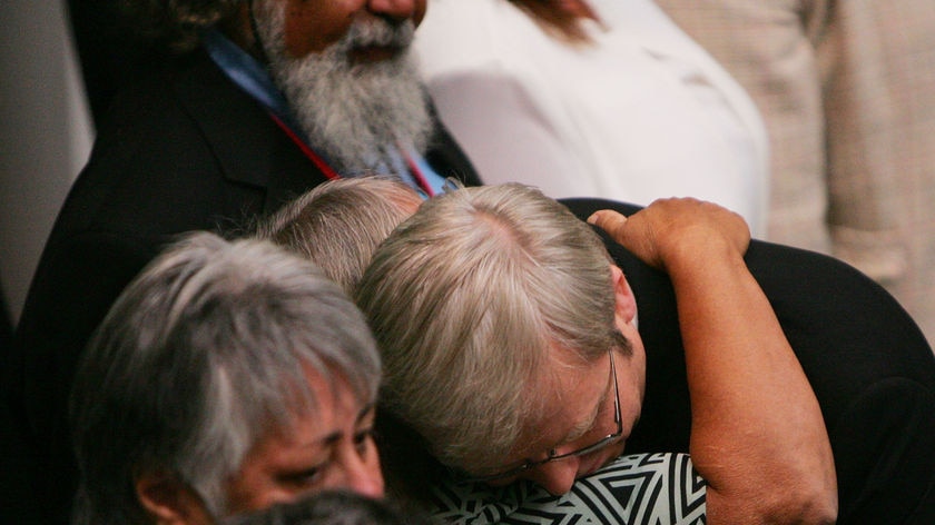 Turning the page ... Kevin Rudd delivered an apology to the Stolen Generations at Parliament House.
