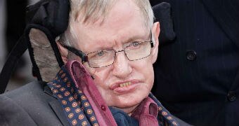 Close-up of Stephen Hawking looking past the camera.