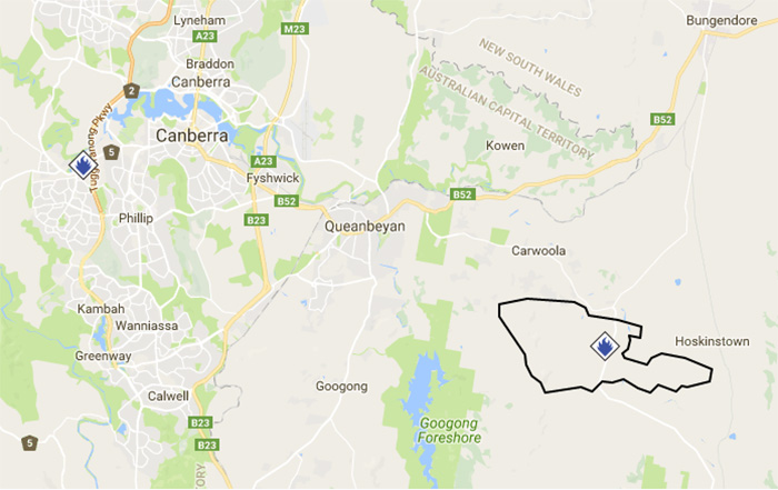 A map showing the size of the Carwoola fire on Saturday morning.