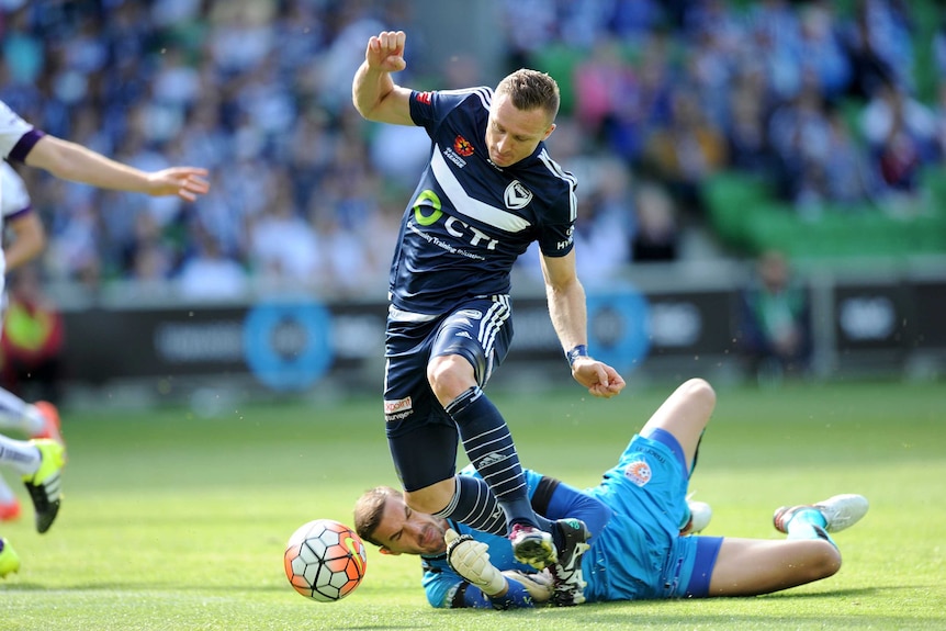 Besart Berisha is brought down by Ante Covic