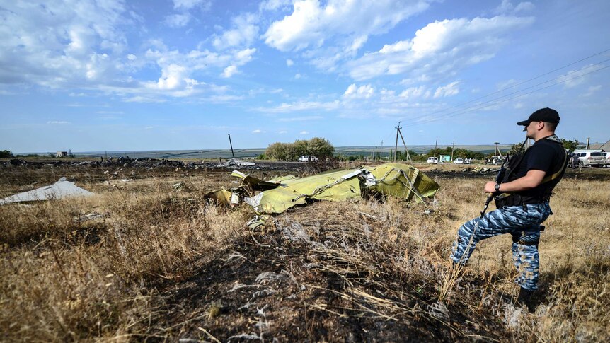 Pro-Russian rebel guards MH17 crash site