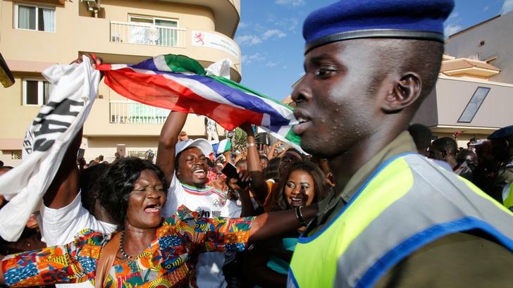 Supporters of The Gambia's new president Adama Barrow celebrate
